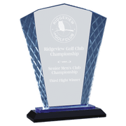 Clear Fan Accent Glass on Blue & Black Reflective Base - Glass Award