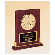 Desktop Clock, Rosewood Piano Finish Wood with Gold Metal Accents with Black Plate Award - 8 3/8" x 10"