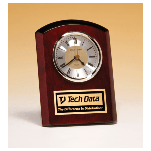 Rosewood Piano Finish Clock, Diamond Spun Dial,Three Hand Movement with Black Plate Award - 5" x 7"