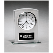Glass Clock with Frosted Top, Polished Edge and Base with Black Plate Award - 5" x 6 1/4"