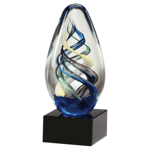 Egg Shaped Colored Art Glass on Black Glass Base - 7 1/8"