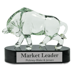 Clear Art Glass Bull Award - 7 1/2"