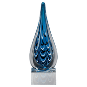 Blue and Black Teardrop Art Glass on Clear Glass Base - 10"