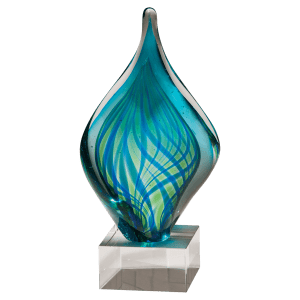 Blue and Green Twist Art Glass on Clear Glass Base - 8 3/4"