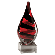 Black and Red Helix Teardrop on Clear Glass Base - 8"