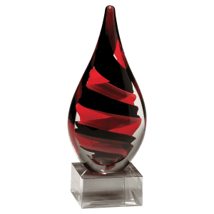 Black and Red Helix Teardrop on Clear Glass Base - 8"