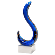 Modern Swan Design Art Glass on Clear Glass Base - 11"