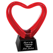 Red Heart Art Glass with Black Base Award - 6 1/2"