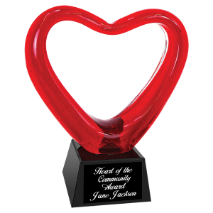 Red Heart Art Glass with Black Base Award - 6 1/2"