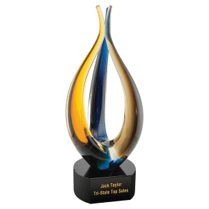 Blue Brown Tri Rise Art Glass Award - 11 1/2"