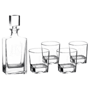 Polar Camel 810 mL Rectangle Glass Decanter Set with Four 8 oz. Rocks Glasses in Black Gift Box with Printed Paper Sleeve