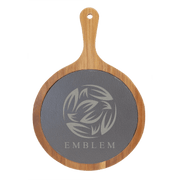 Round Acacia Wood/Slate Serving Board with Handle