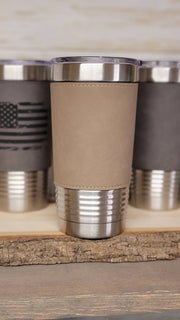 Custom Logo Leather Engraved Tumblers. 20 ounce