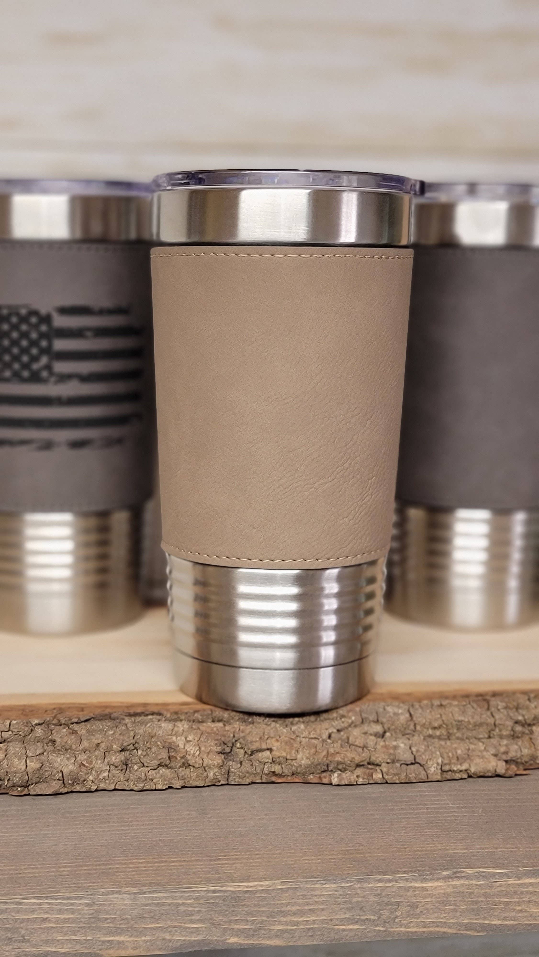 Custom Logo Leather Engraved Tumblers. 20 ounce