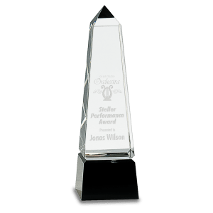 Obelisk Crystal on Black Pedestal Base Award