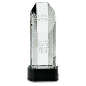 Octagon Slant-Top Crystal on Black Pedestal Base Award