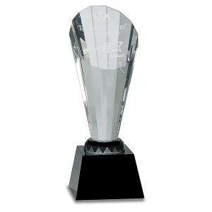 10" Clear Crystal Faceted Rising Spire on Black Base Award