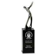 Silver Metal Golf Figure on Black Crystal Pedestal Award