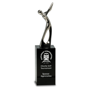 Silver Metal Golf Figure on Black Crystal Pedestal Award