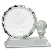 5 1/4" Round Facet Crystal with Golf Ball on Clear Pedestal Base Award