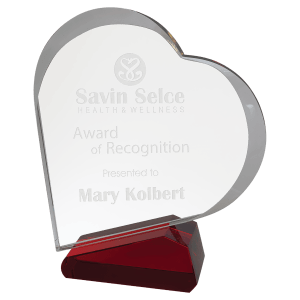 Clear/Red Crystal Slant Heart Award