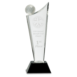 10 3/4" Clear Crystal Golf Wave on Black Pedestal Base Award