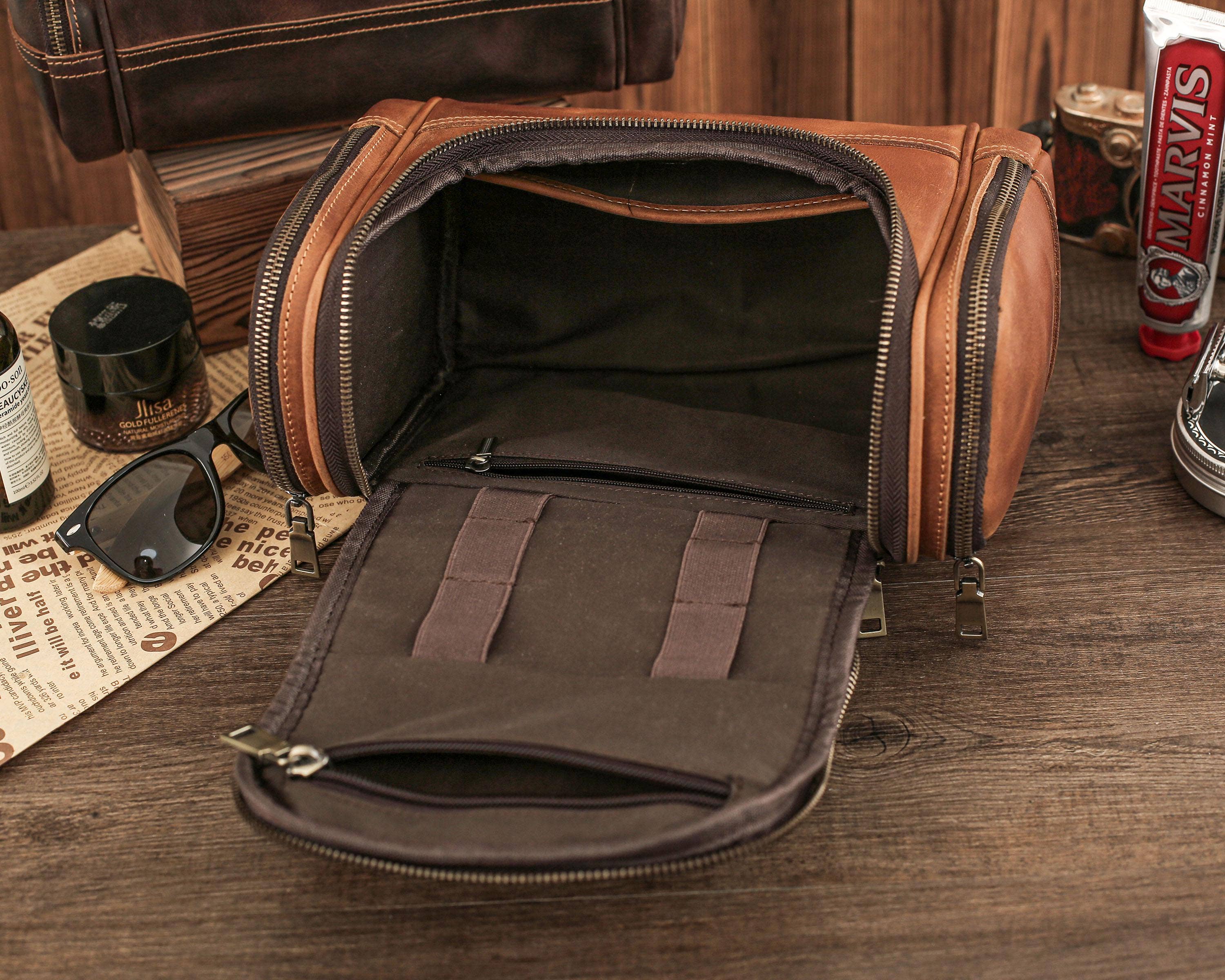 Personalized Leather Dopp Kit Bag, Laser Engraved Men’s Toiletry Bag, Full Grain Leather Toiletry Bag, Gift for Him, Groomsmen
