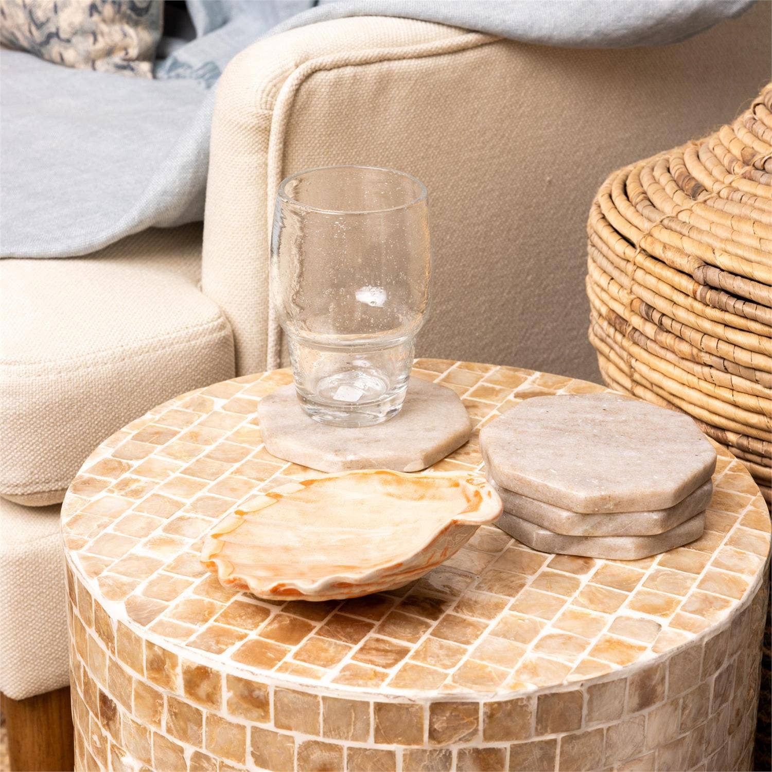 Hexagon Marble Coasters (Set Of 4) (Pk/03 Sets)