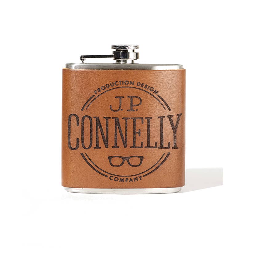 6 oz. Stainless steel, genuine leather Flask