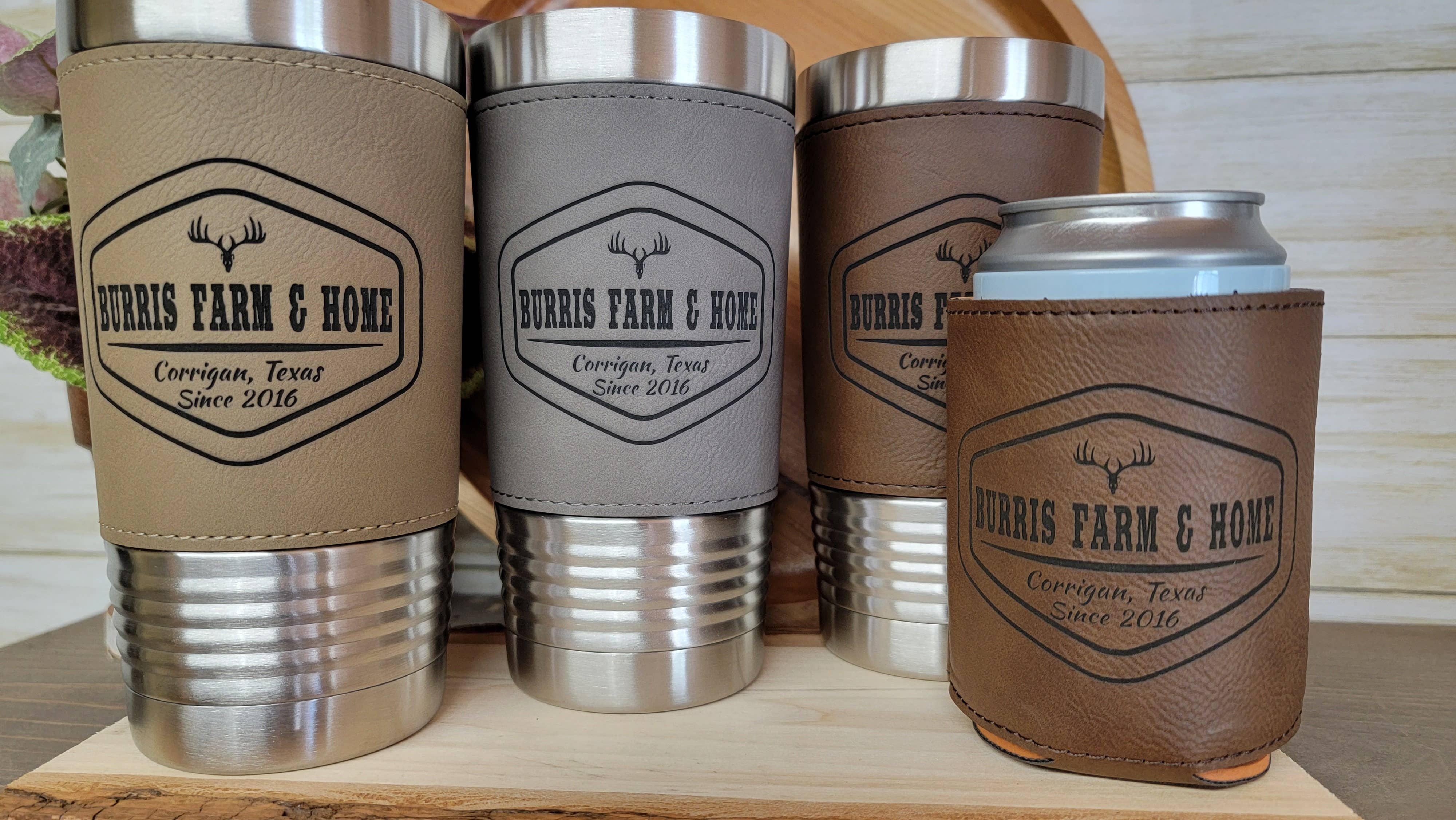 Custom Logo Leather Engraved Tumblers. 20 ounce