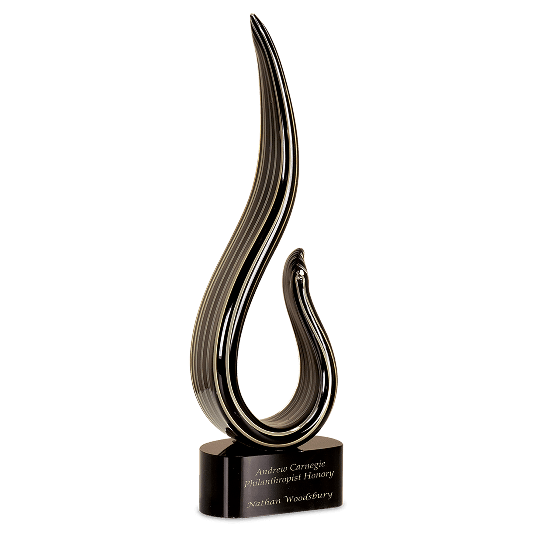 15" Black & Gold Curve Art Glass Award