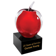 5 3/4" Red and Clear Glass Apple with Black Base Award