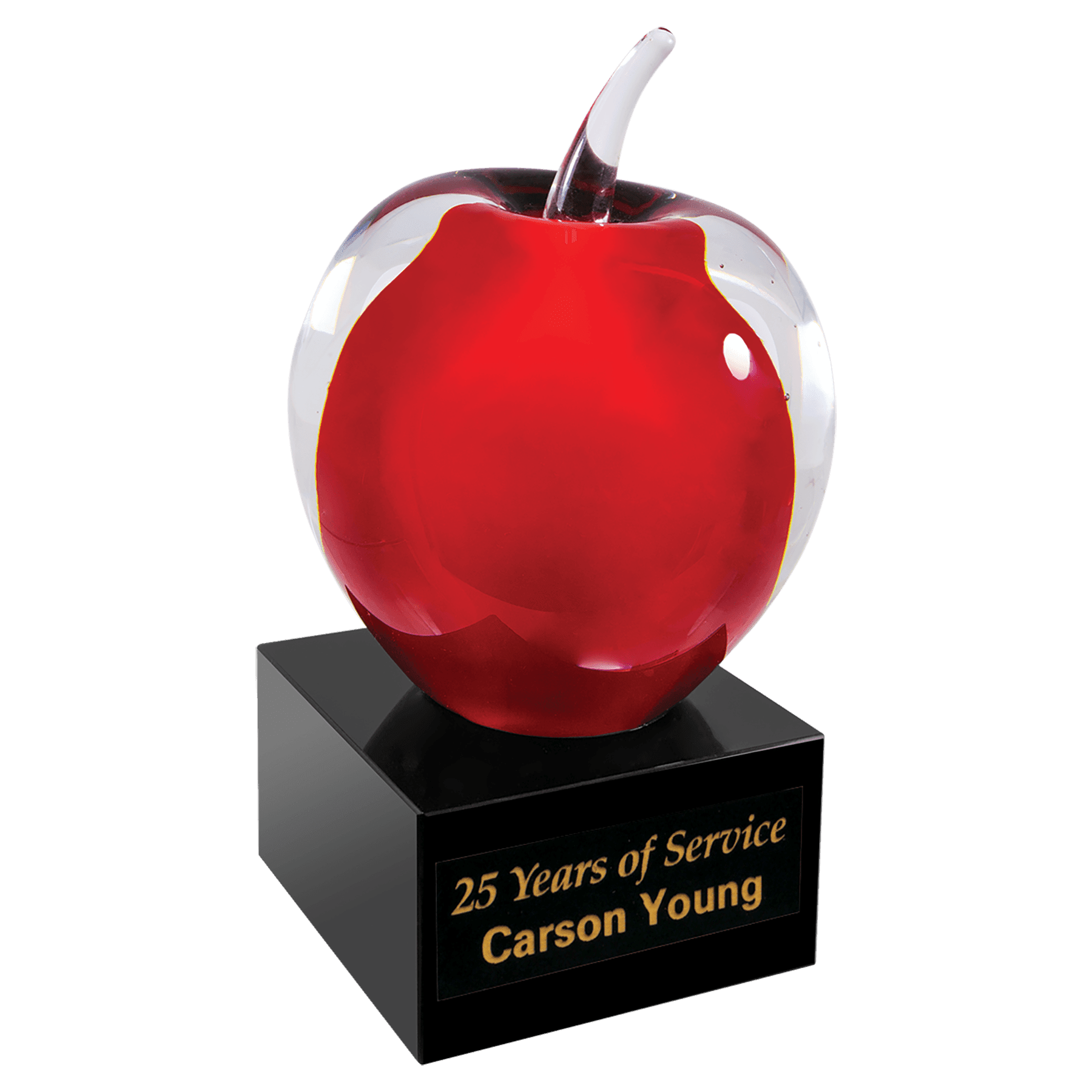 5 3/4" Red and Clear Glass Apple with Black Base Award
