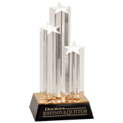 11 3/4" Clear Triple Star Column Acrylic with Gold/Black Base Award