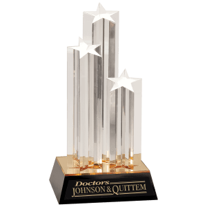 11 3/4" Clear Triple Star Column Acrylic with Gold/Black Base Award