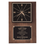 12" x 18" American Walnut Quartz Clock with Black Plate/Hangs Vertical or Horizontal Award