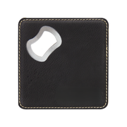 4" x 4" Square Black/Gold Laserable Leatherette Bottle Opener Coaster