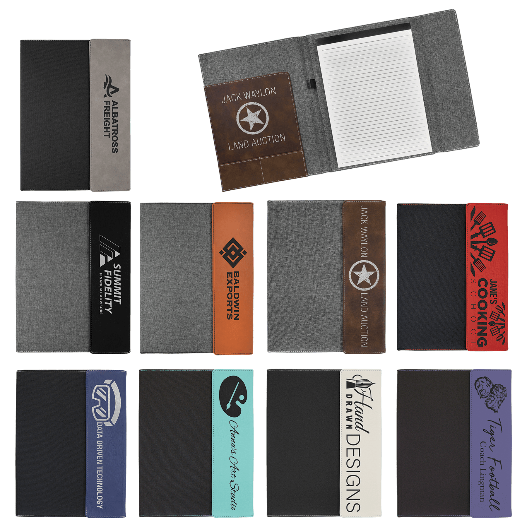 9 1/2" x 12" Laserable Leatherette / Black Canvas Portfolio with Note Pad