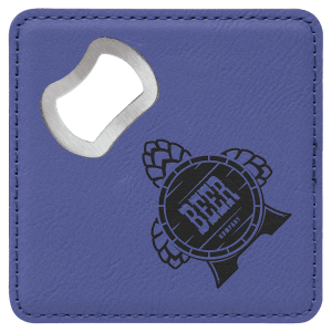 4" x 4" Square Purple Laserable Leatherette Bottle Opener Coaster