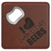 4" x 4" Square Football Laserable Leatherette Bottle Opener Coaster