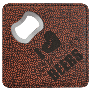 4" x 4" Square Football Laserable Leatherette Bottle Opener Coaster