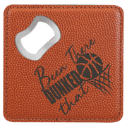 4" x 4" Square Basketball Laserable Leatherette Bottle Opener Coaster