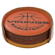 4" Basketball Round Laserable Leatherette 6-Coaster Set