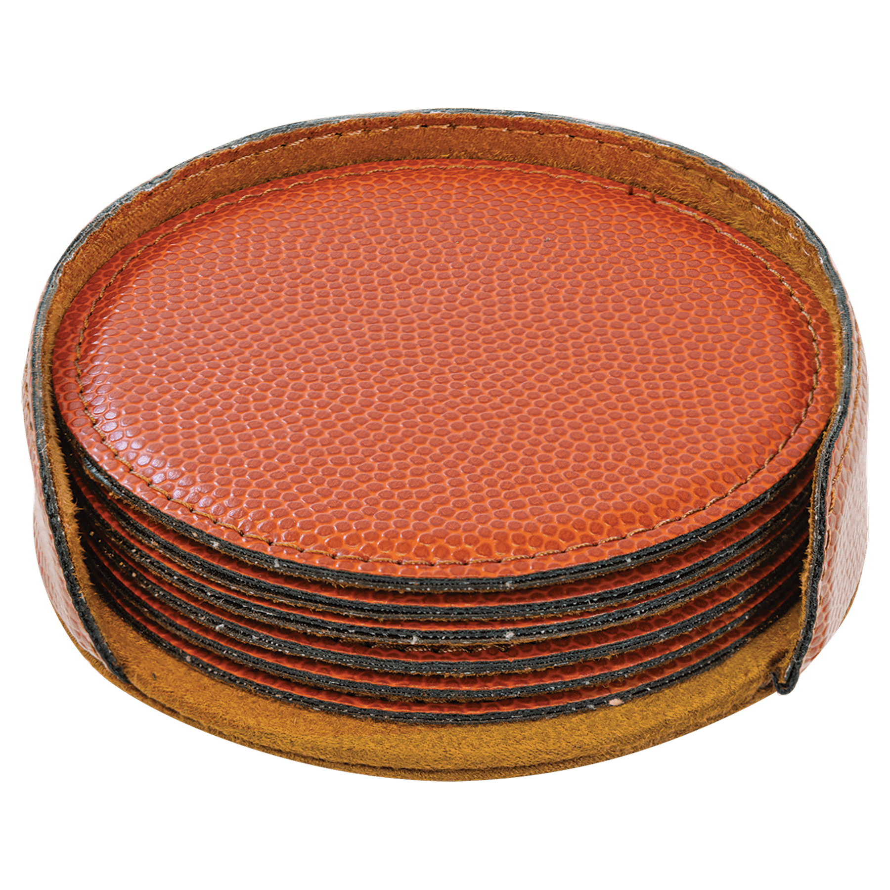 4" Basketball Round Laserable Leatherette 6-Coaster Set