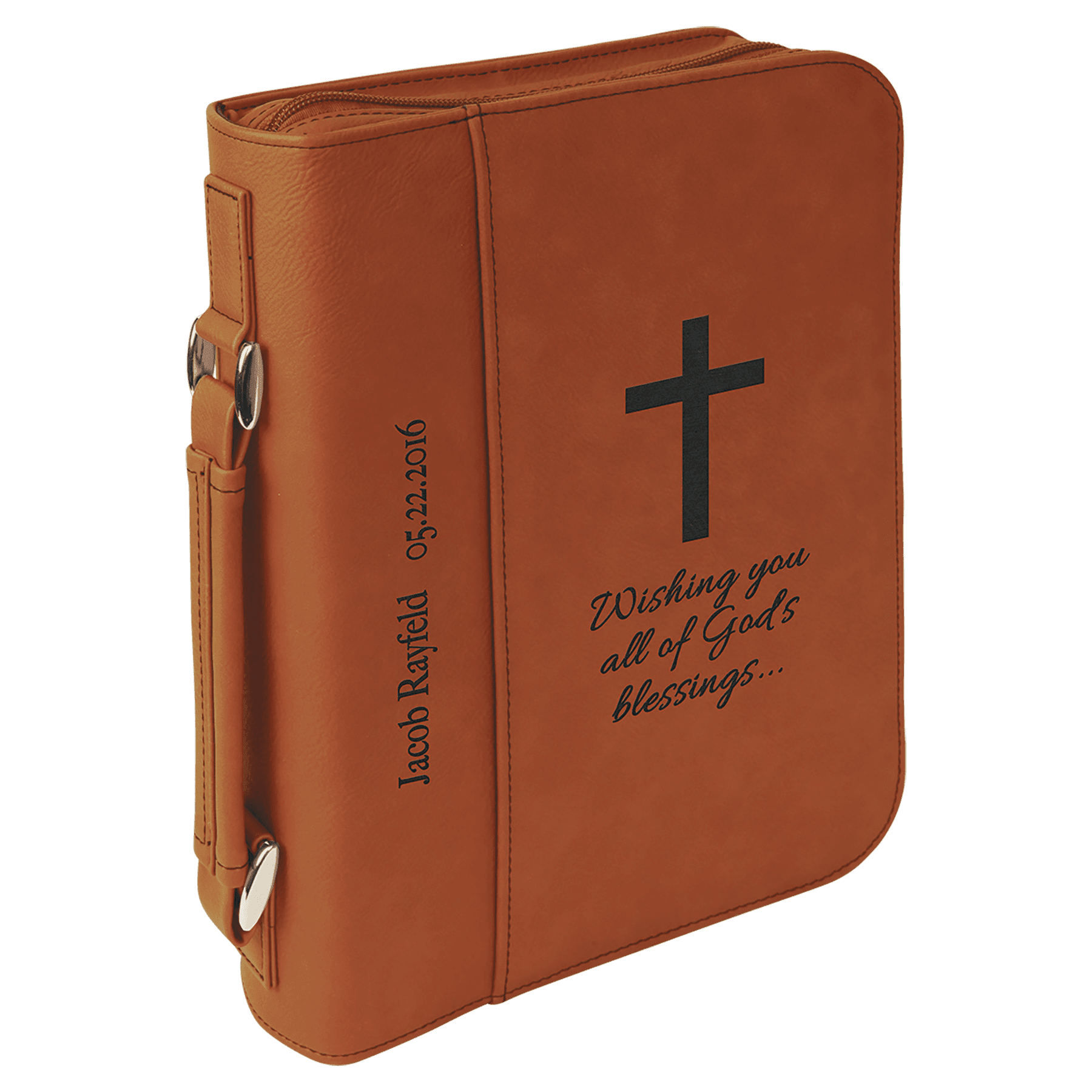 7 1/2" x 10 3/4" Rawhide Leatherette Book/Bible Cover with Handle & Zipper