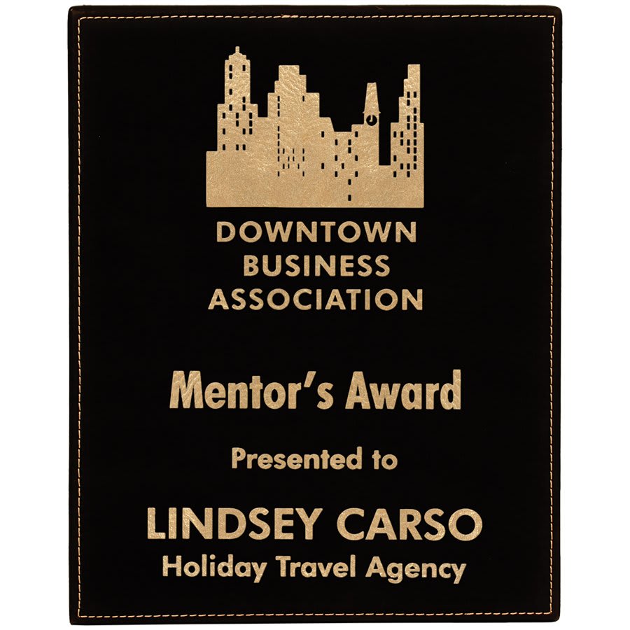 8" x 10" Black/Gold Laserable Leatherette Plaque Award