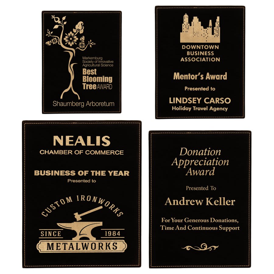 Black/Gold Laserable Leatherette Plaque Award