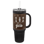 Polar Camel 40 oz. Black with Rustic/Silver Laserable Leatherette Travel Mug with Handle & Straw
