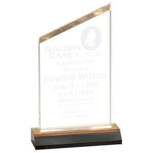 4" x 6" Gold Reflection Beveled Peak Acrylic with 5" Gold Mirror Base Award