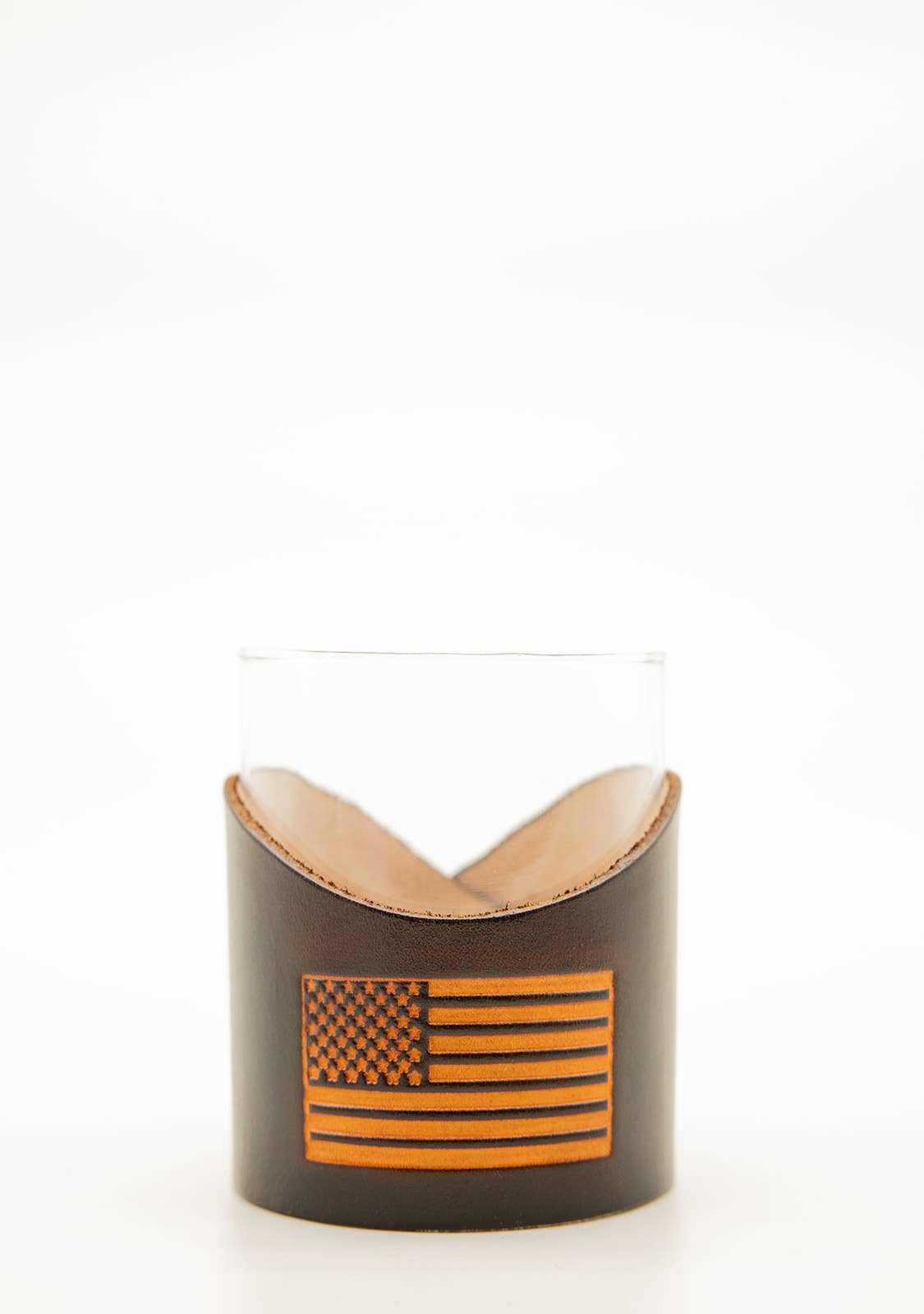 Leather Rocks Glass - American Flag - set of 4